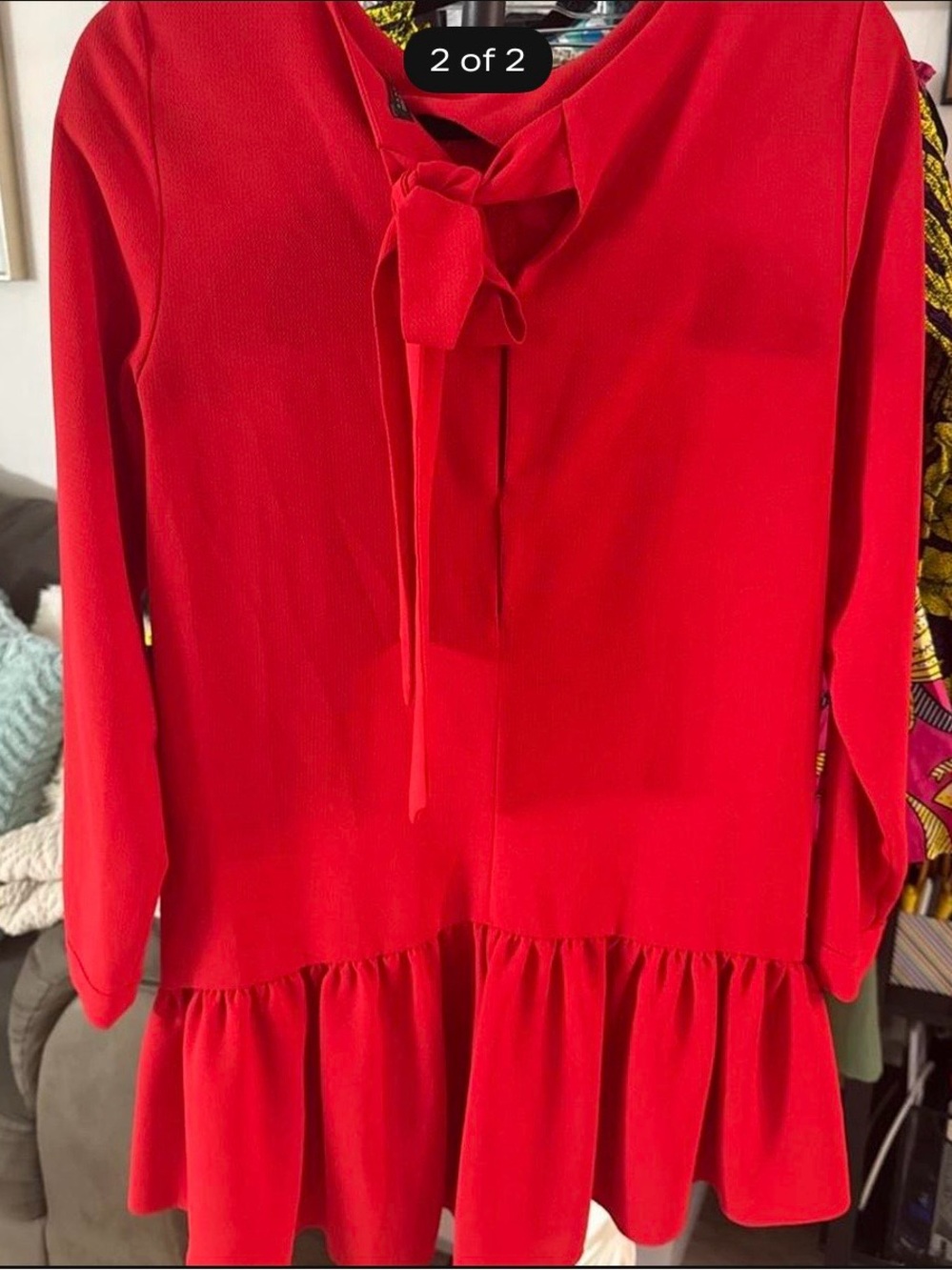Red Ruffle-Hem Romper - Picture 2 of 2